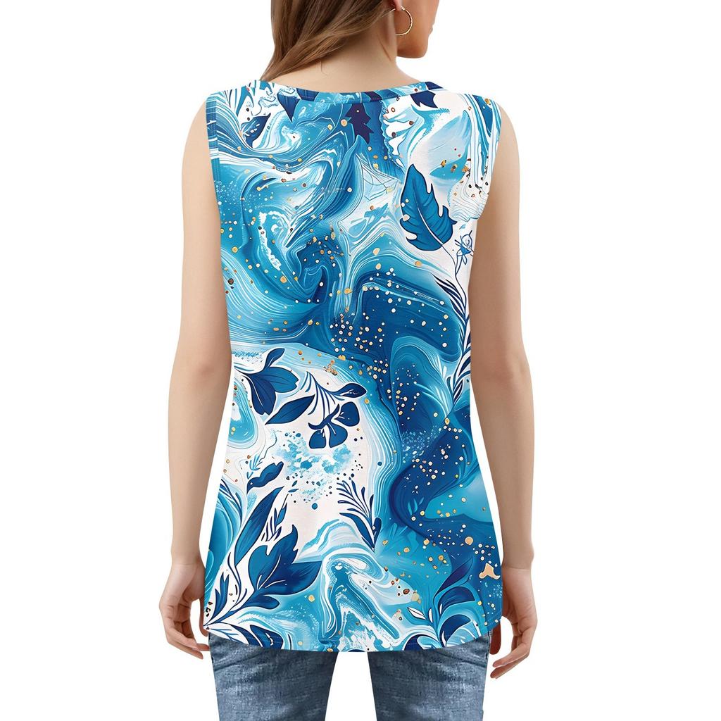 Square Collar Tank Top Women Print Tank Tee Casual Loose Fit Sleeveless Shirt