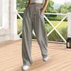 Yousheng Women Pants Adjustable Drawstring Elastic Waist Mid-rise Long Trousers with Pockets Wide Leg Striped Print Casual Pants