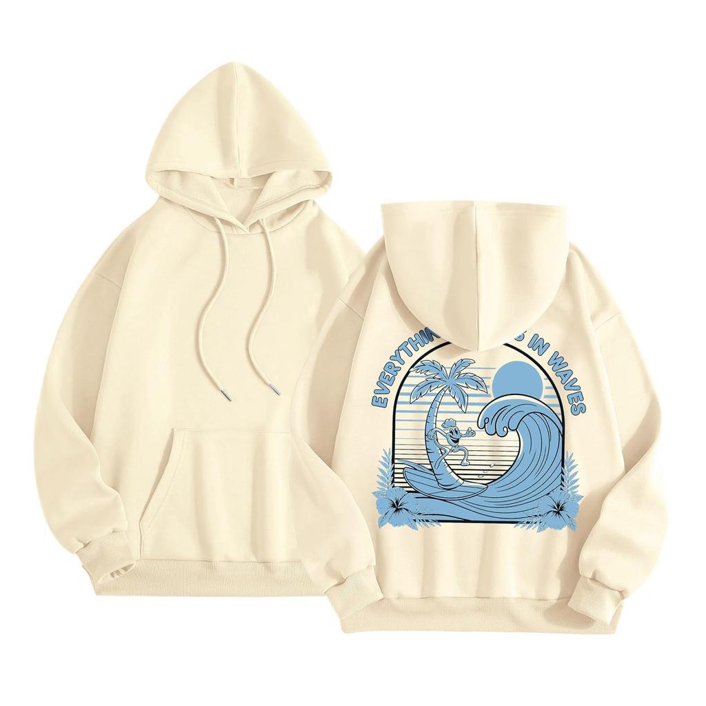 Женская модная толстовка с длинным рукавом, принтом букв, капюшоном, завязками, большим карманом, толстовка сверху