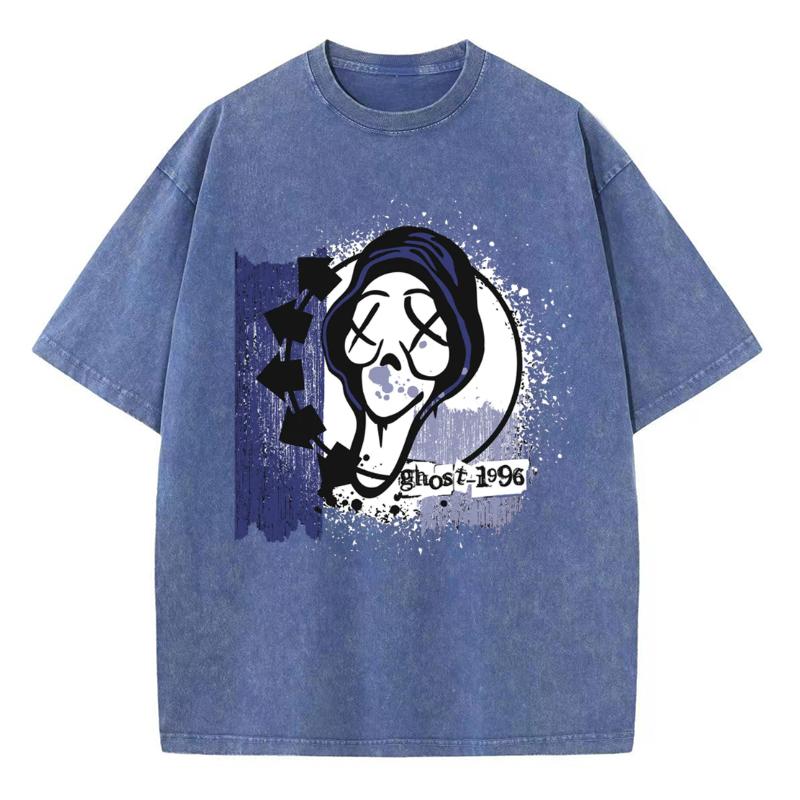 Футболка женская с принтом в виде привидения из хлопка с короткими рукавами, выстиранная джинсовая ткань, свободный размер, забавный повседневный топ, повседневная одежда, простая