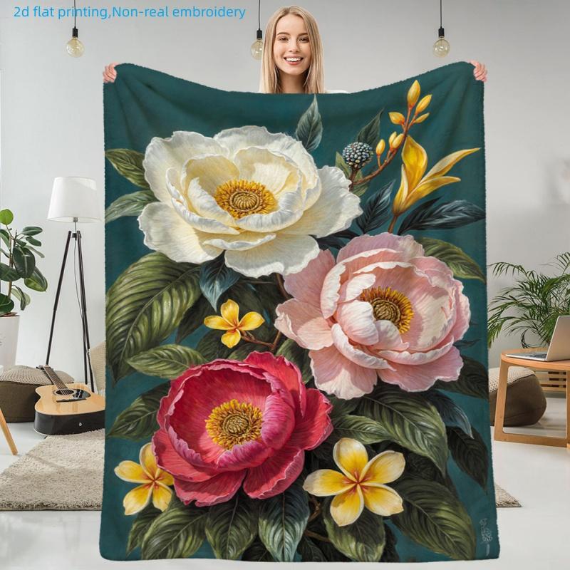 1pc Floral Print Blanket, Vintage Floral Design, Multiple Sizes Available, Suitable for Living Room, Bedroom, Study, Balcony, Office