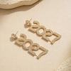 Elegant 2027 Digital Earrings Rhinestone Stud Earrings Happy New Year Earrings  Celebration Holiday