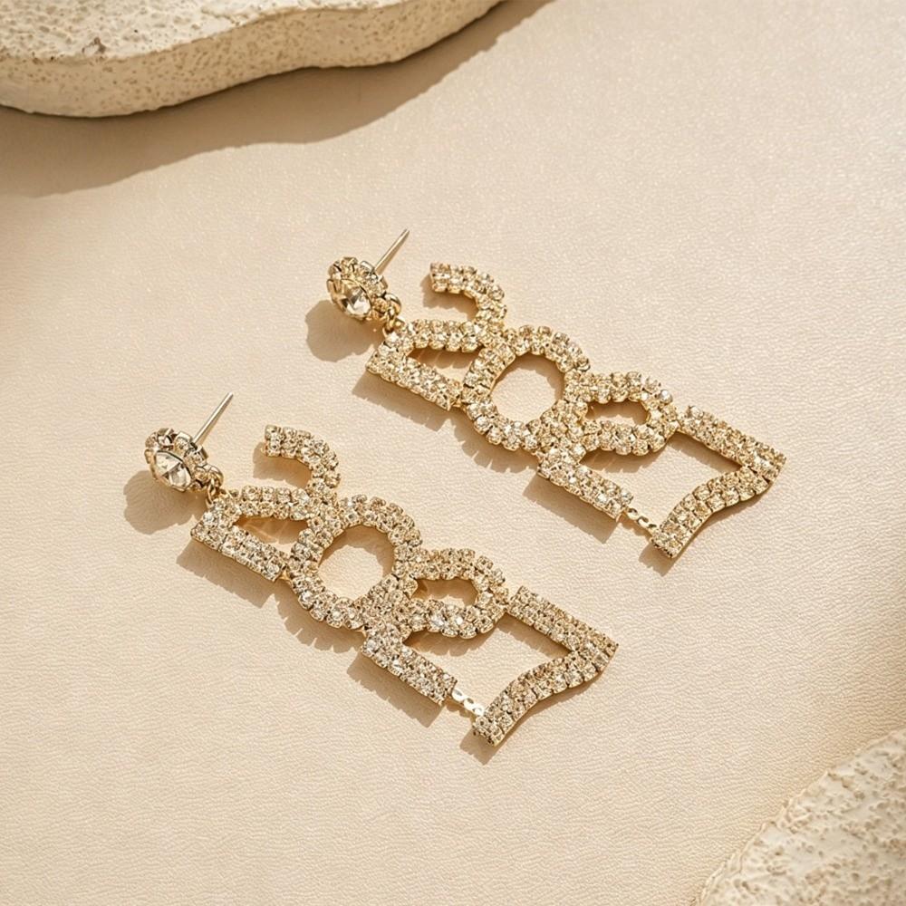 Elegant 2027 Digital Earrings Rhinestone Stud Earrings Happy New Year Earrings Celebration Holiday