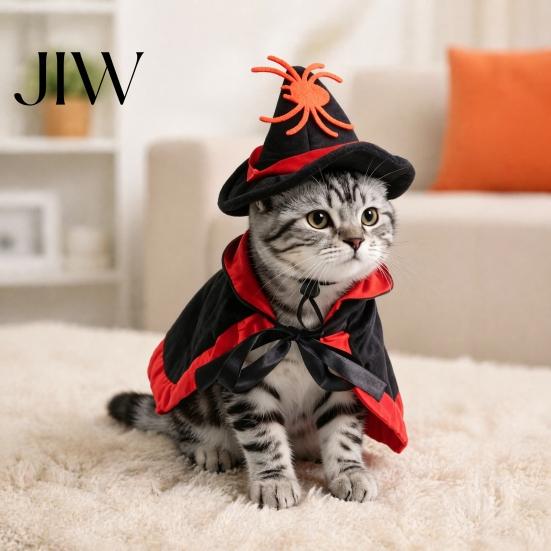 Pet Costume for Running Dogs 1 Set Halloween Cat Witch Costume, Black Cape And Wizard Hat, Moon Small Dog Outfit Star Cloak Pointed Hat