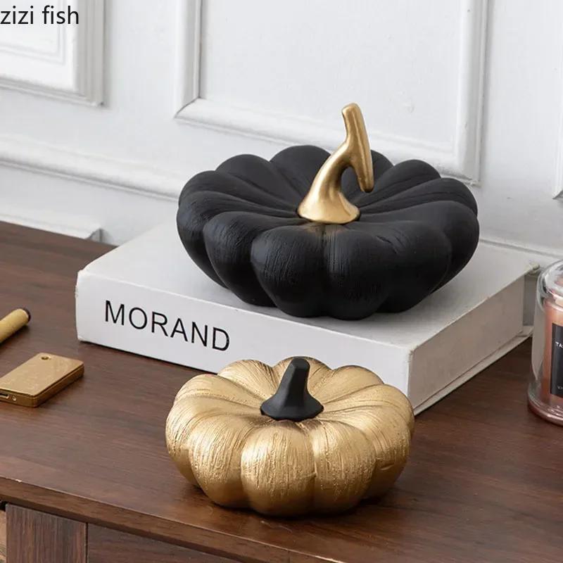 Creative Pumpkin Sculpture Ornaments Ceramic Crafts Desktop Fruit Statues Living Room Figurines Home Decoration Ornaments