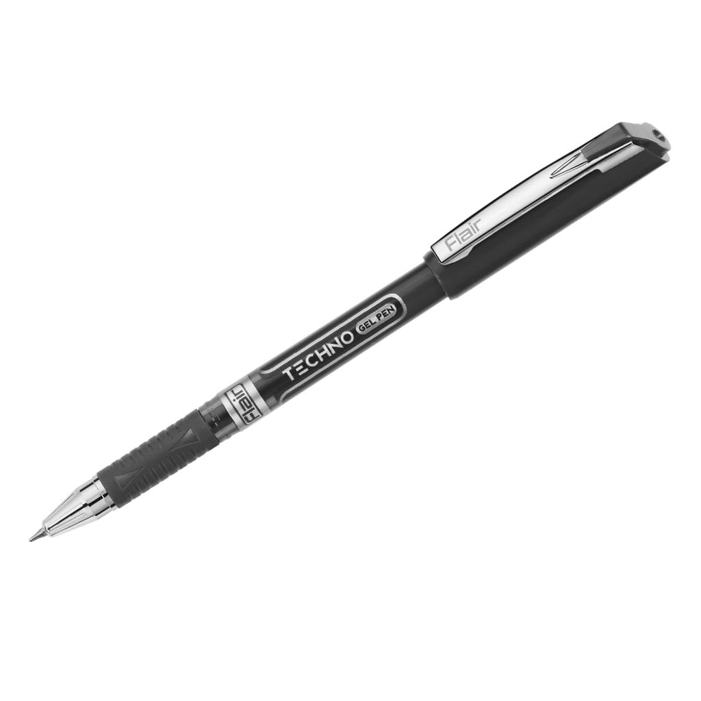 Flair Techno 0.5mm Gel Pen Box Pack of 10 Black Ink Smooth Writing Pens for School Office Journaling and Note Taking