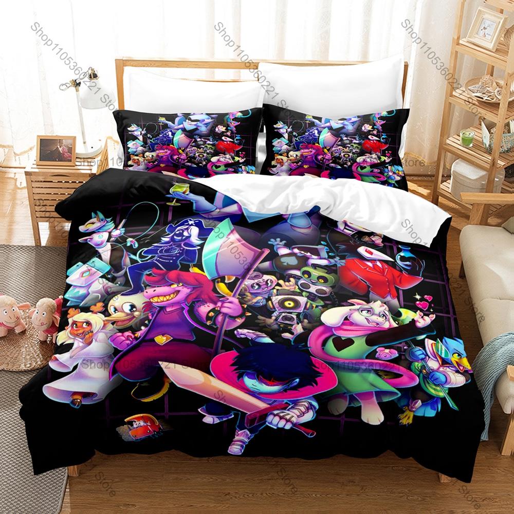 Deltarune Chapter 2 Fantasy Pixel Adventure Game Bedding Set Duvet Cover + 2 Pillowcases Teen Gamer Room Decor