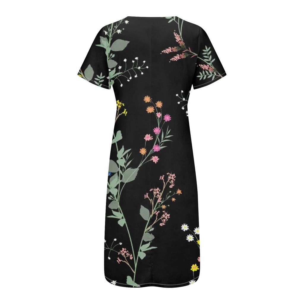Women's Summer Casual Printed V-Neck Short-Sleeve Swing Dress