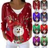 Women's Fashion Long Sleeve Christmas Snowman Snowflake Print Jacket Cardigan