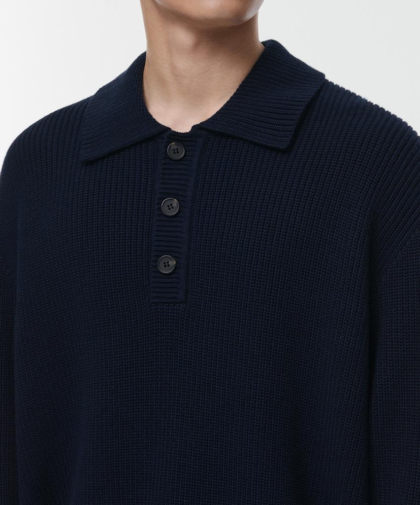 MUSINSA STANDARD Cotton Ribbed Collared Knit [Navy]