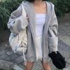 Grey Hooded Sweatshirt for Women, New Loose Casual Sport Jacket, Long-sleeved Zippered Cardigan Top