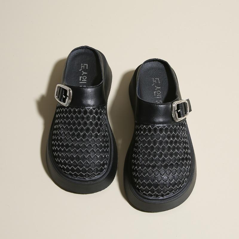 Baotou классные тапочки женские 2025 новые ретро плетеные тапочки baotou полутапочки маффин толстая подошва одна педаль внешние тапочки