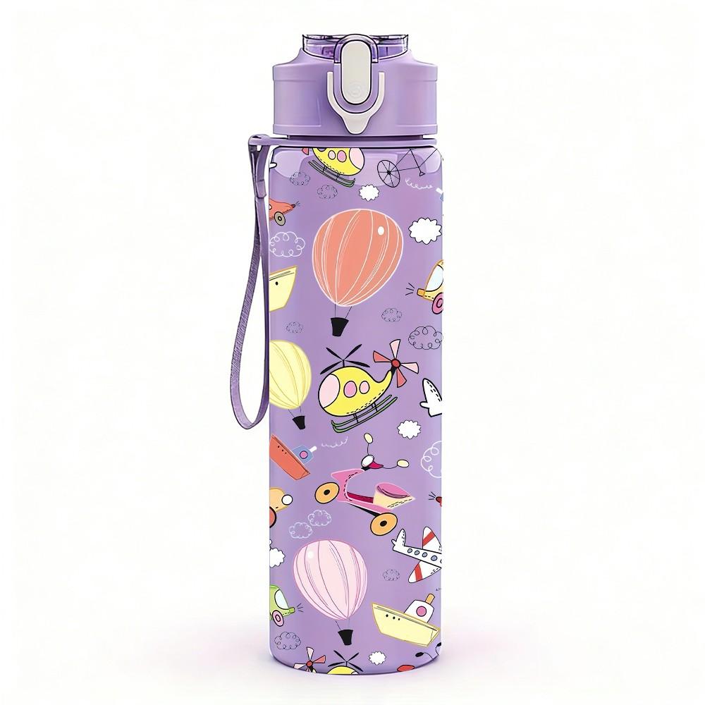 1PC Balloon Party Kids Doodle Seamless Print 750ml Color Plastic Sports Water Bottle Leakproof Flip Straw Lid Suitable for Sports Office Home Use