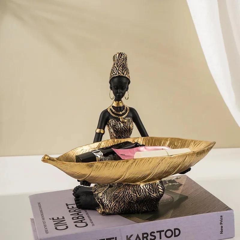 Top Quality Exotic Black Woman Storage Figurines Africa Figure Home Desktop Decor Keys Candy Container Interior Craft Objects