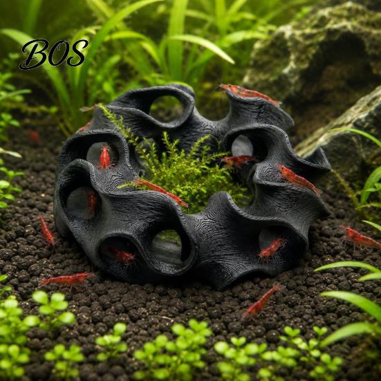 Freshwater Aquarium Decor 3D Printed Hideout Cave, Wavy Hollow Ring Fish Shrimp Shelter, Habitat for Snails Breeding Hiding Hole Decor, Tank Ornament