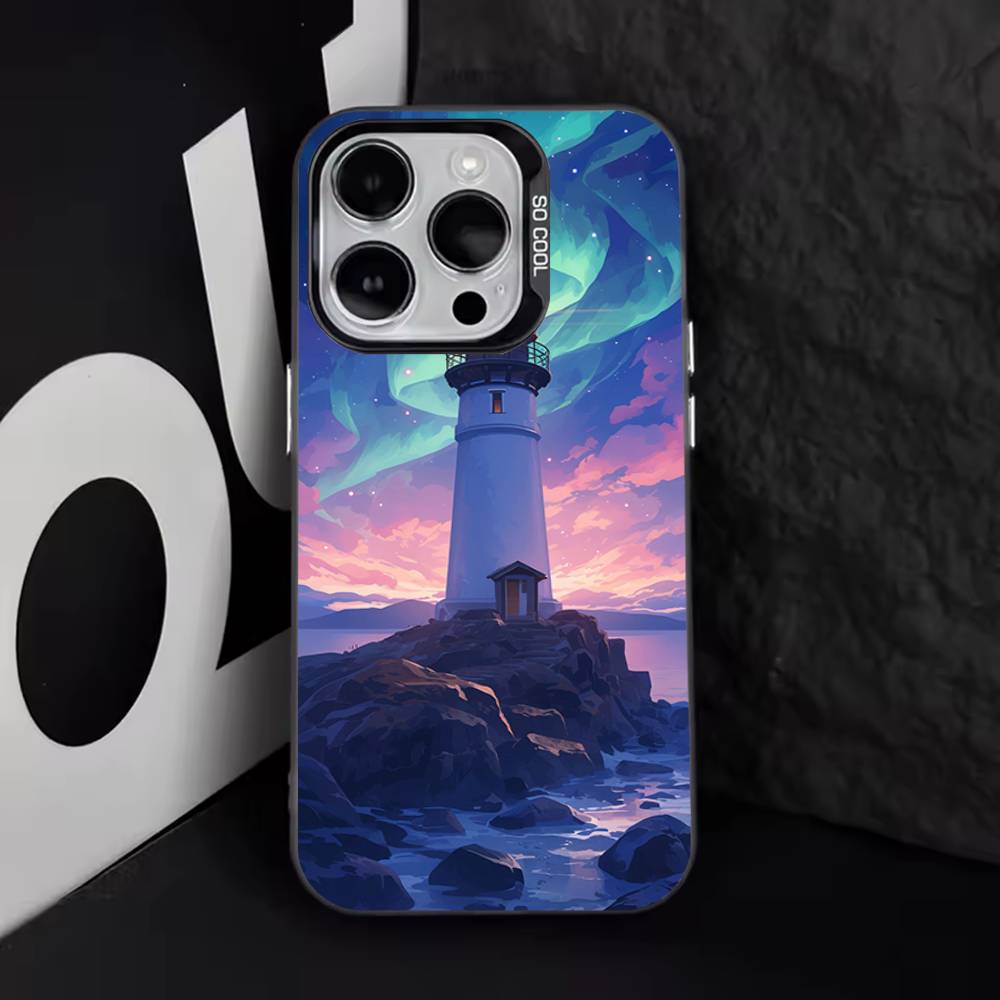 Аниме Чехол для телефона с маяком для iPhone 17,16,15,14,13,12,11,Pro,XS,Max,Plus,Mini,SE4,E Черный Матовый Ударопрочный Чехол