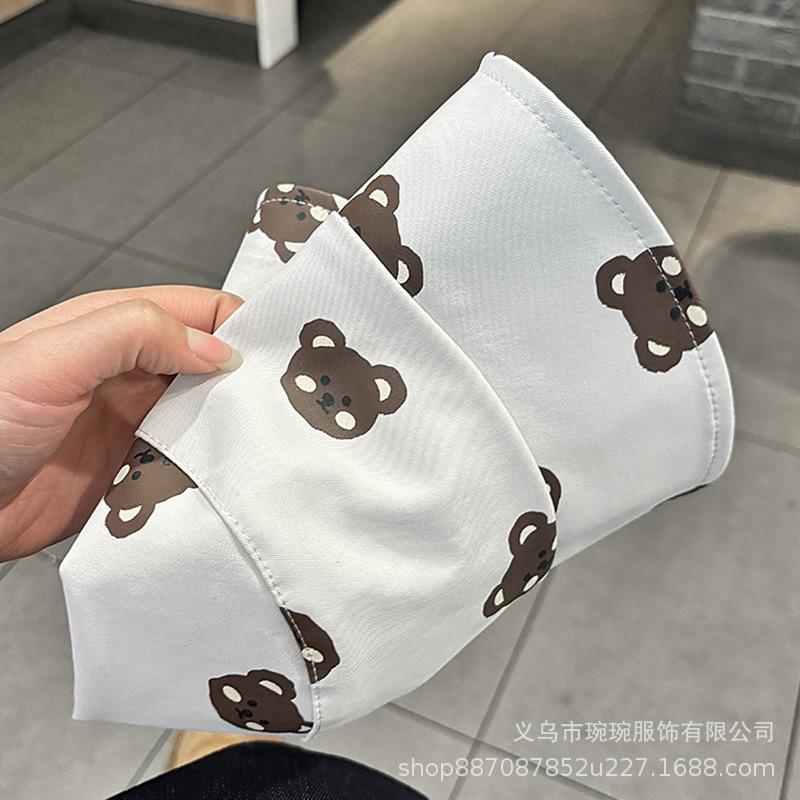 Bear printed quick-drying fisherman's hat Children's outdoor leisure versatile sunshade and sun protection Double-sided flat-top basin hat