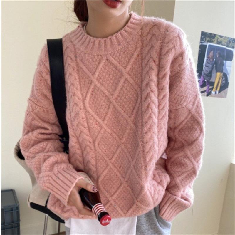 Thickened Crew Neck Twist Sweater Women's New Autumn and Winter Wear Lazy Wind Loose Pullover Bottoming Knitted Top