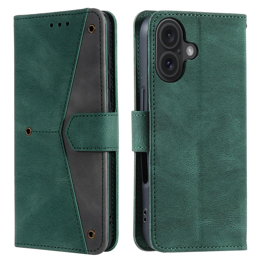 For iPhone 16 Plus Case Splicing Stitching Leather Wallet Phone Cover