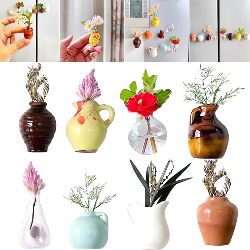 Набор из 8 шт. Мини-керамическая ваза Дизайн Магнит Магнит на холодильник Сделай сам Магнит на холодильник Для цветка Для цветка Украшения для холодильника
