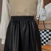 2024 High Waist A-line Leather Midi Skirt for Women - Autumn/Winter Slimming Umbrella Skirt
