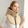 Зимние ультралегкие пуховые хлопковые шапки с капюшоном для женщин и мужчин, однотонные теплые шарфы, шапки для защиты шеи и ушей, застегивающиеся на молнию, шаль, шарфы