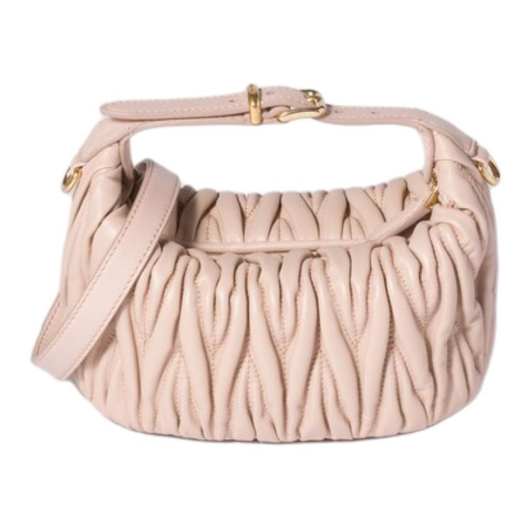 Miu Miu Matelassé Metal Logo Lambskin Tote Bag Women handbags Pink 5NE026-AFPP-F0236
