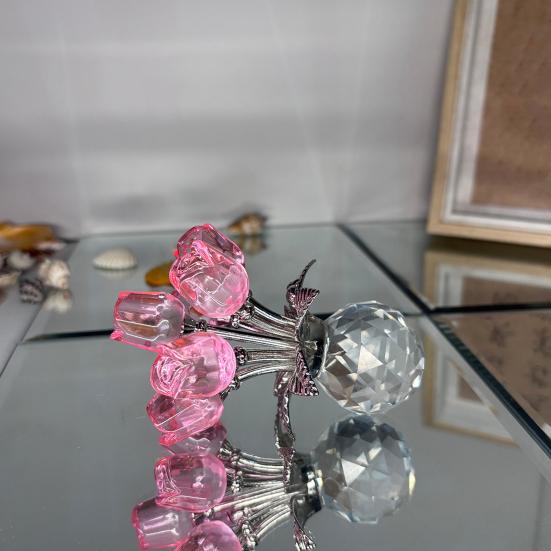 Фигурка Букет Роз из Искусственного Хрусталя с Круглой Вазой Цветочные Стеклянные Украшения Ручной Работы Подарки с Розами на День Святого Валентина, День Матери, День Рождения, Годовщину