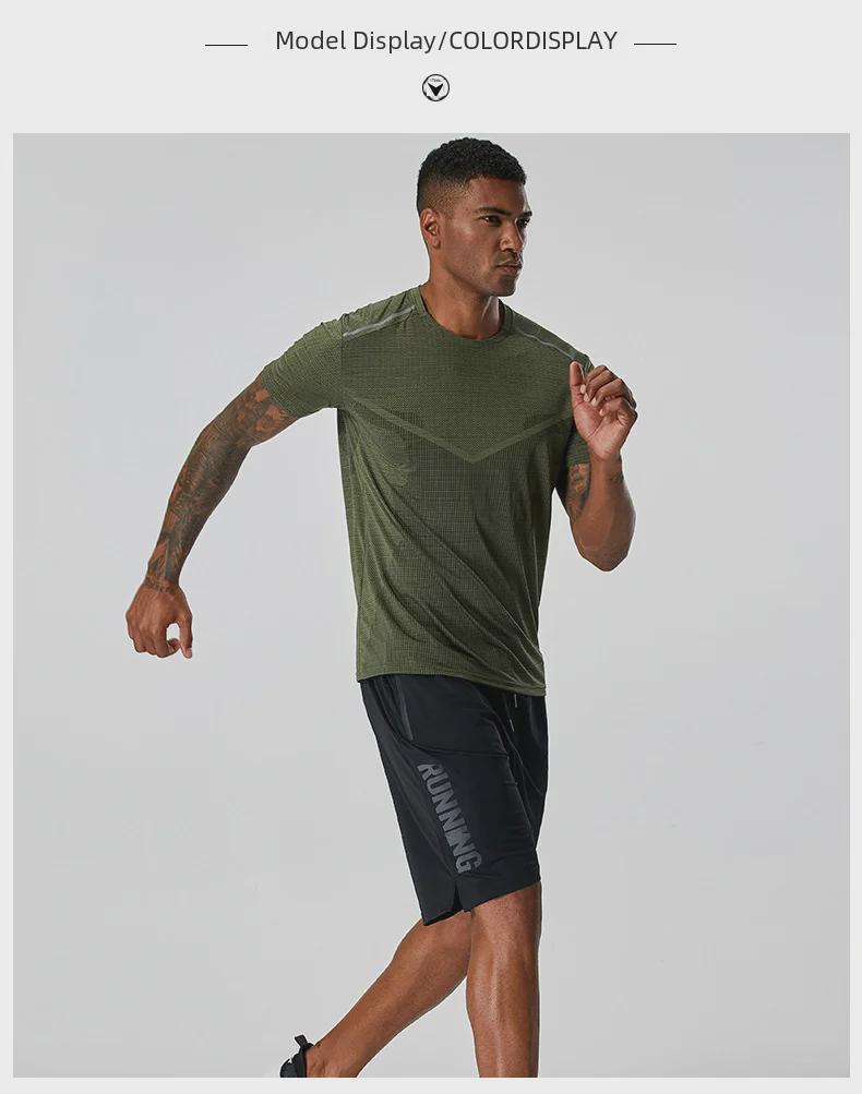 Мужская быстросохнущая летняя спортивная футболка — фирменный логотип, круглый вырез, короткий рукав, идеально подходит для бега и фитнеса