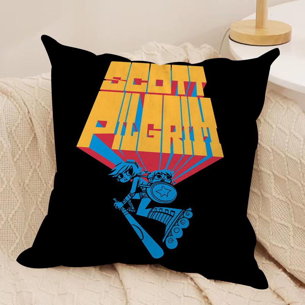 Cartoon S-Scott P-Pilgrim Cushion Cover Soft Plush Fabric Double-Sided Printed Sofa Cushion Cover for All Seasons Home DecorGift