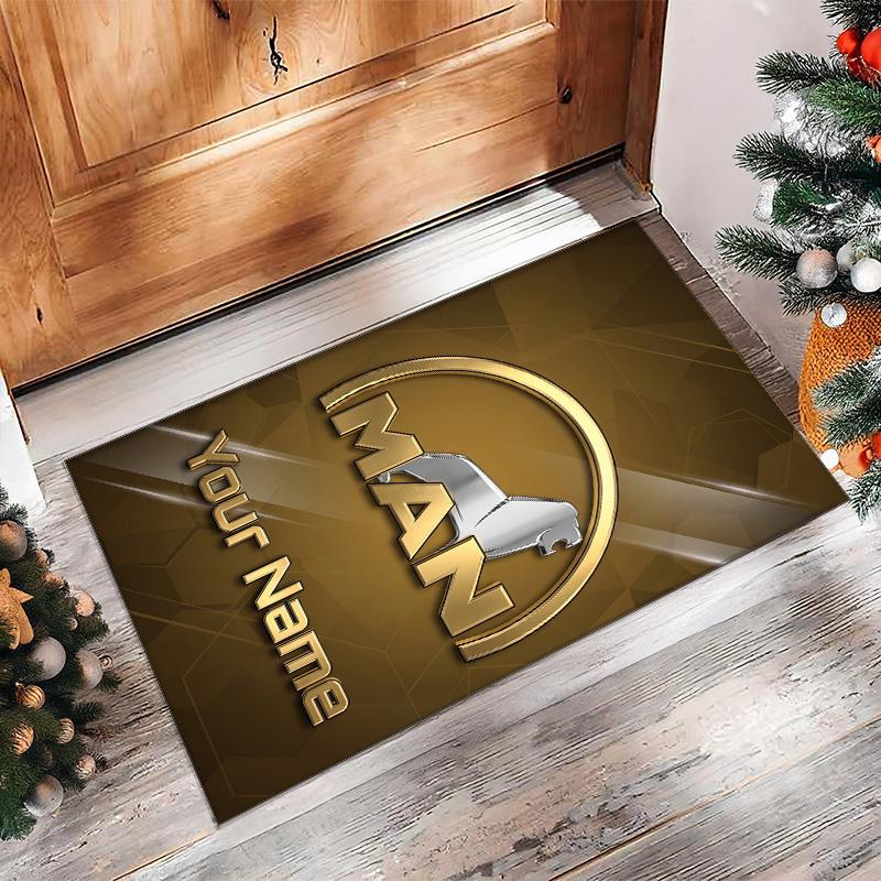MAN Truck Crystal Velvet Rug, Custom Name Text Personalized Non‑Slip Floor Mat for Home Decor Gift