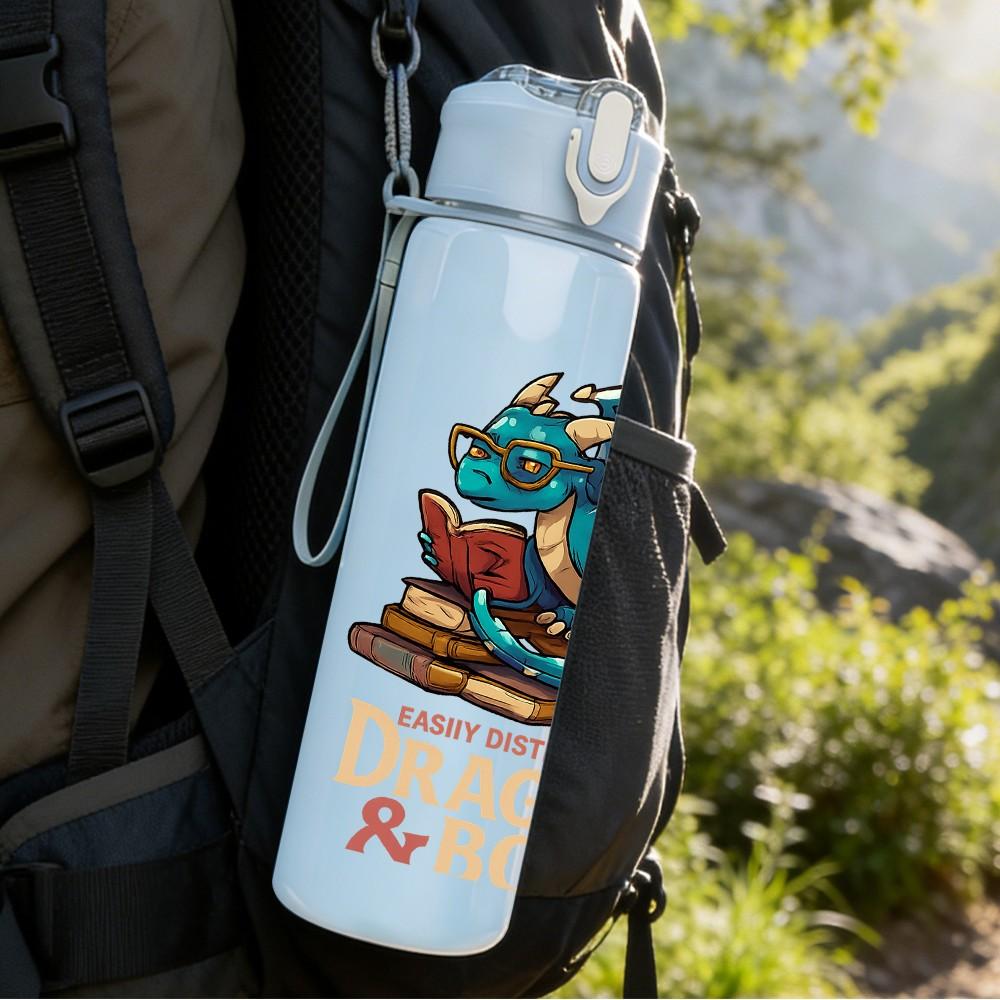 1PC Dragon Book Hooks Graphic 750ml Color Plastic Sports Water Bottle Leakproof Flip Straw Lid Suitable for Sports Office Home Use