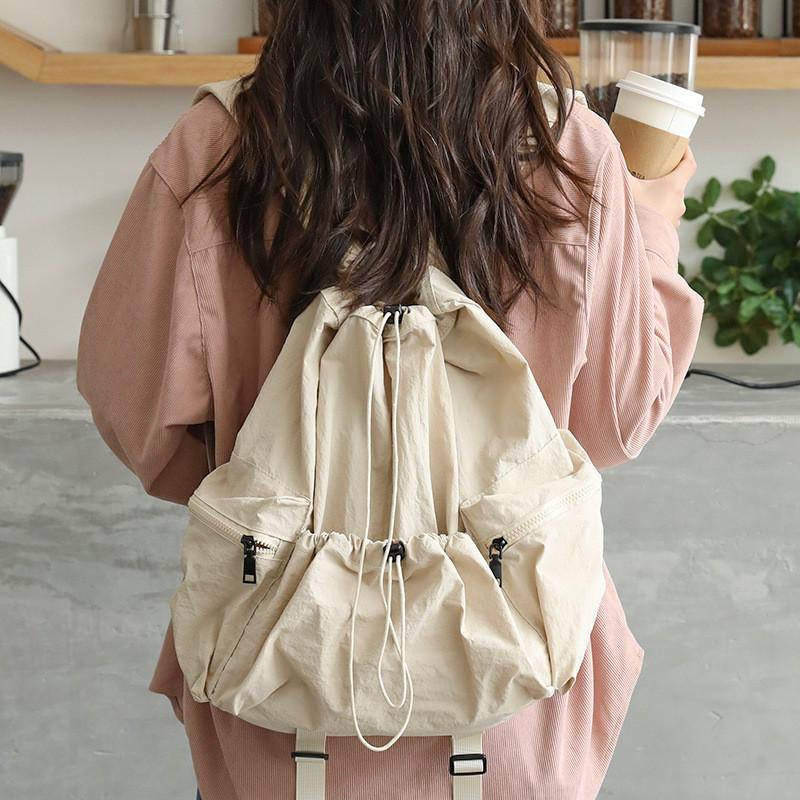 IELGY Korean Version of Casual Literary Drawstring Oxford Cloth Backpack, Fashionable Nylon Backpack
