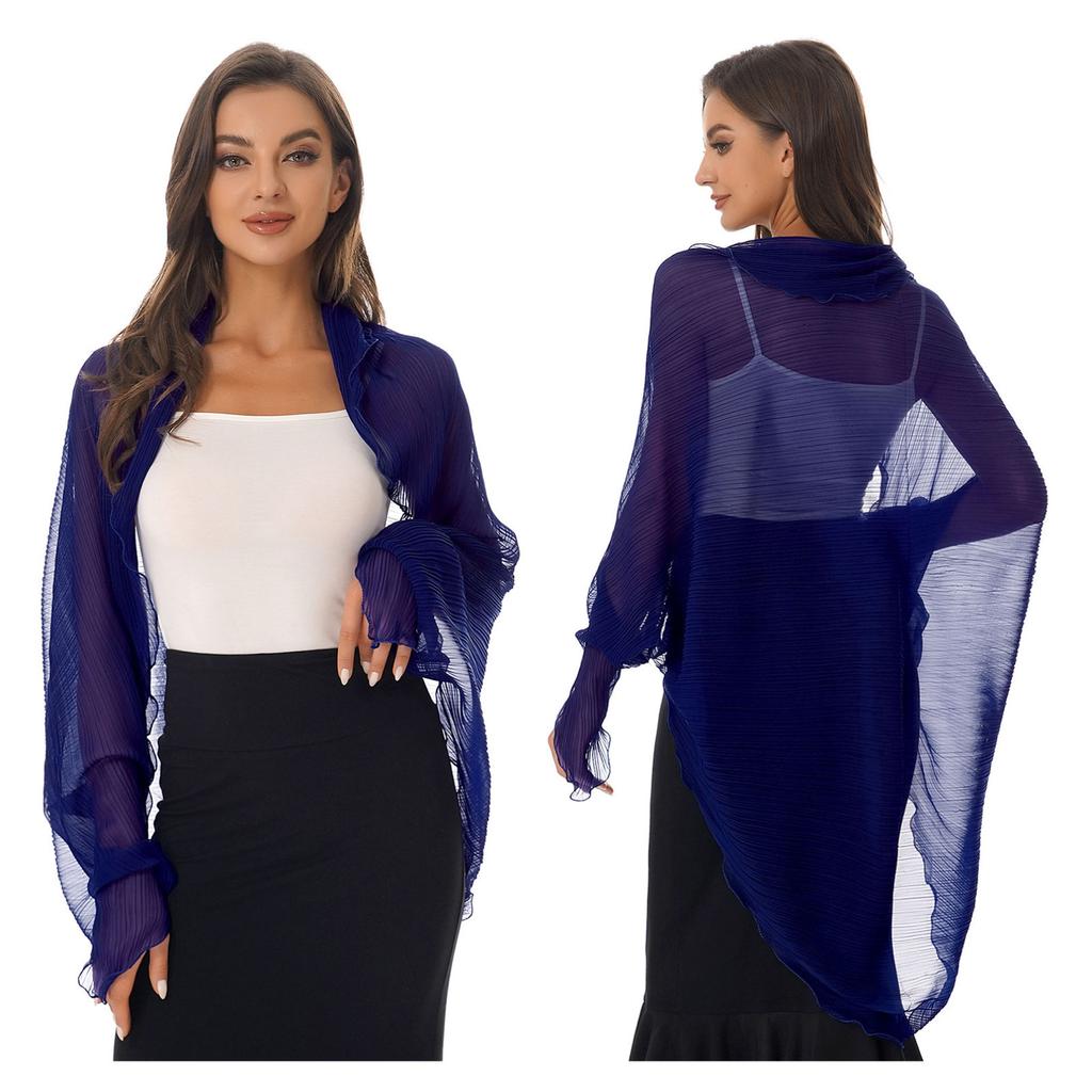 Womens Shrugs Boleros for Evening Beach Chiffon Shawl Bolero Pleated Shawl Open Front Cardigan Cover Ups