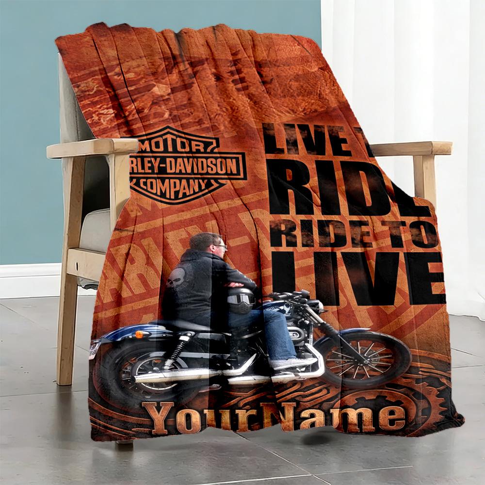 Harley-davidson Motorcycles Personalized Name Blanket Multi-purpose Customizable Blanket Comfortable Perfect for Nap Bed Living Room Sofa