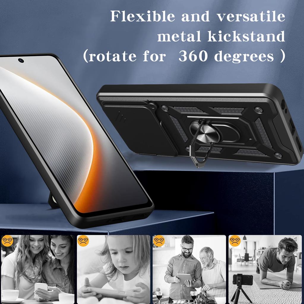 For TECNO Pova 7 4G Case with Slide Camera Lid PC+TPU Kickstand Phone Cover