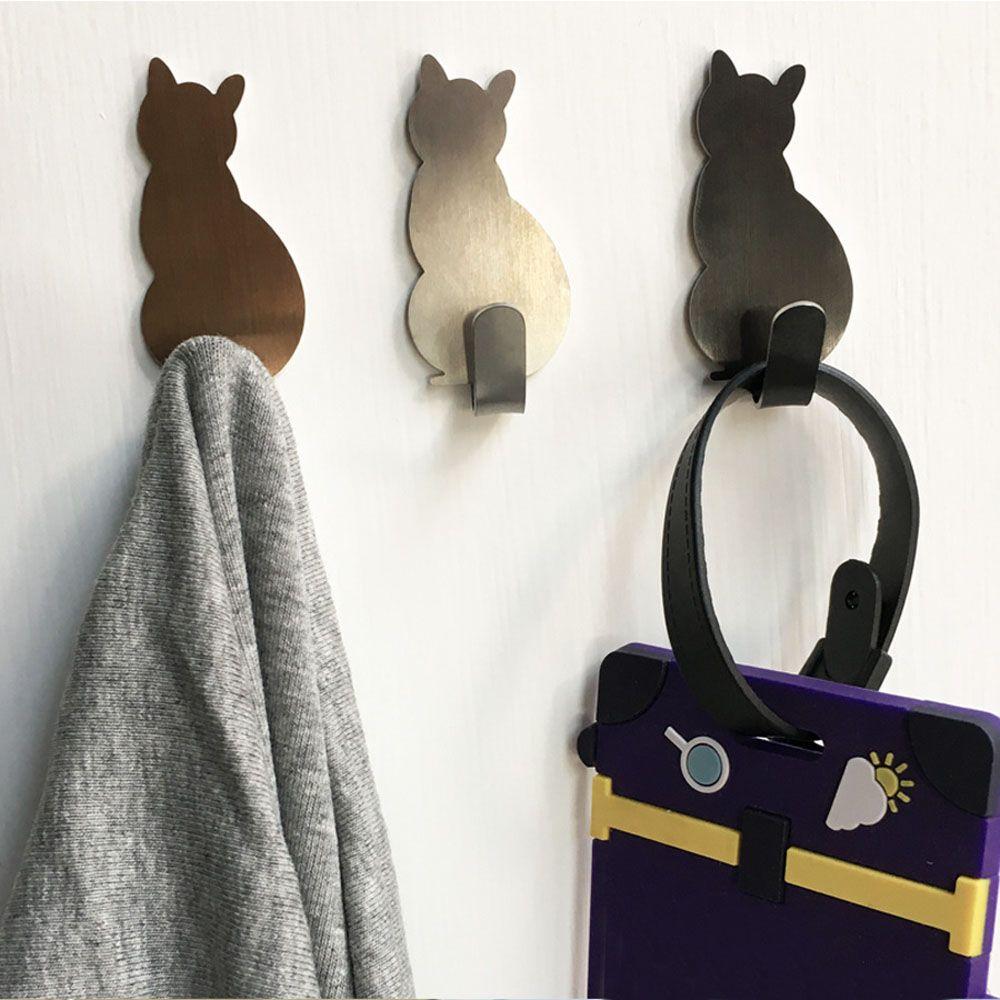 2pcs Clothes Kitchen Self Adhesive Storage Holder Cat Pattern Hooks Hanger Towel Racks