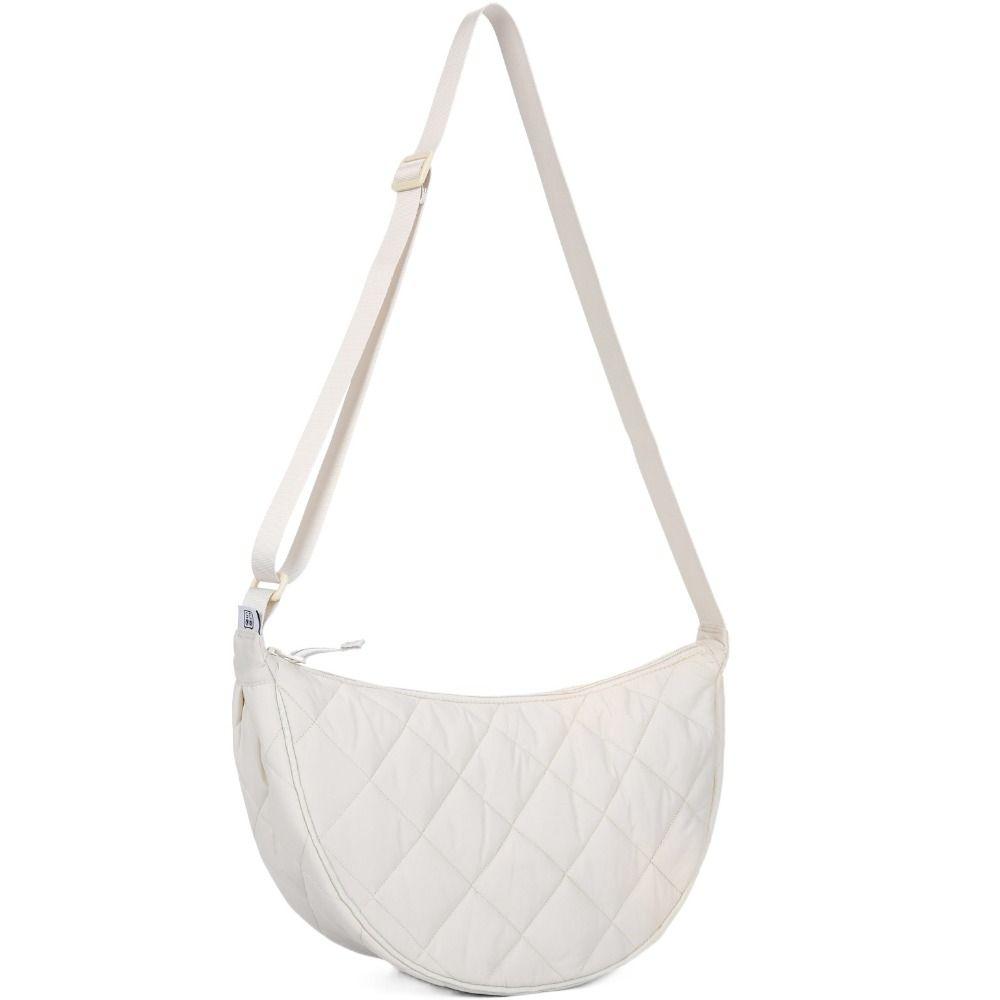 Solid Color Half Moon Bag Quilted Nylon Shoulder Bag Portable Plaid Crossbody Bag Female