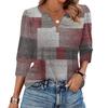 Women's Fashion Casual 3/4 Sleeve Print Shirt Women's V-Neck Tops