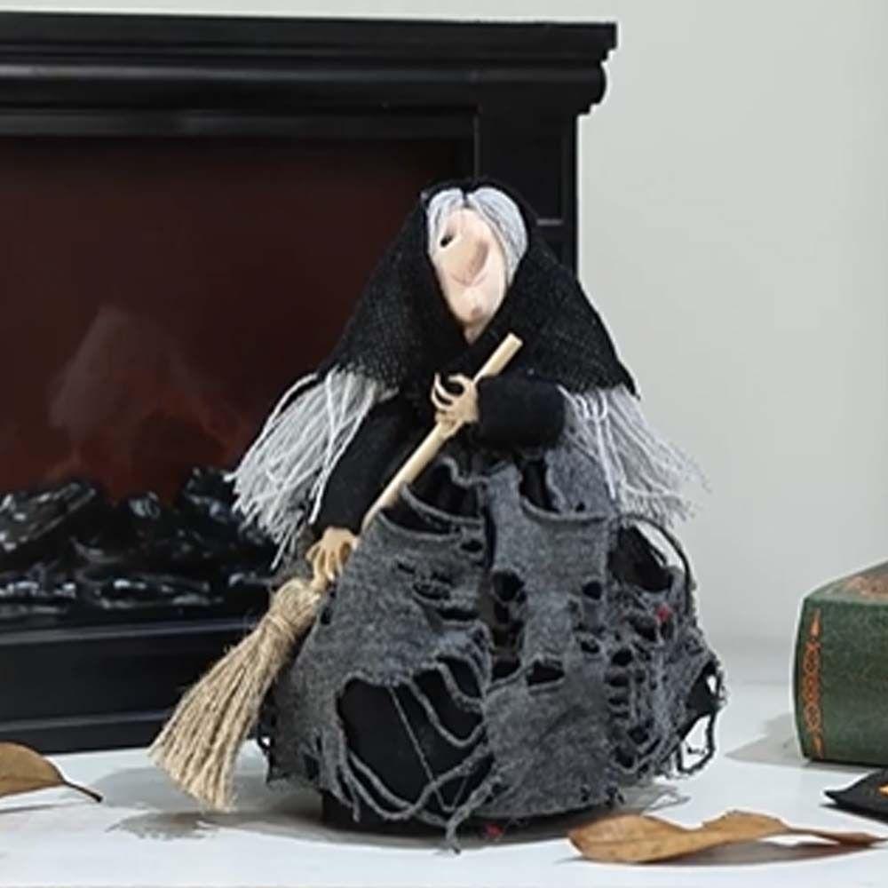 Cute Witch Doll Realistic Halloween Witch Pendant Halloween Broom Witch Decoration Haunted House