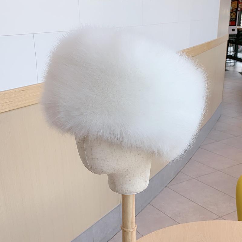 Women Hats Headband Winter Earwarmer Ski Hats Russian Tick Fluffy Imitation Fox Fur Cap Empty Top