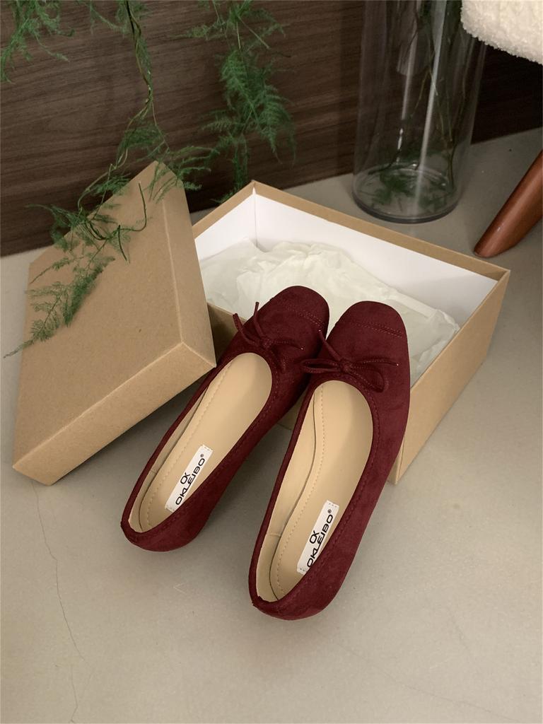 Fashion 6 Colors Women Faux Suede Bowtie Ballets Shoes Ladies Dress Slip On Flats Loafers Female Soft Soled Moccasines Pig Toe Ballerina