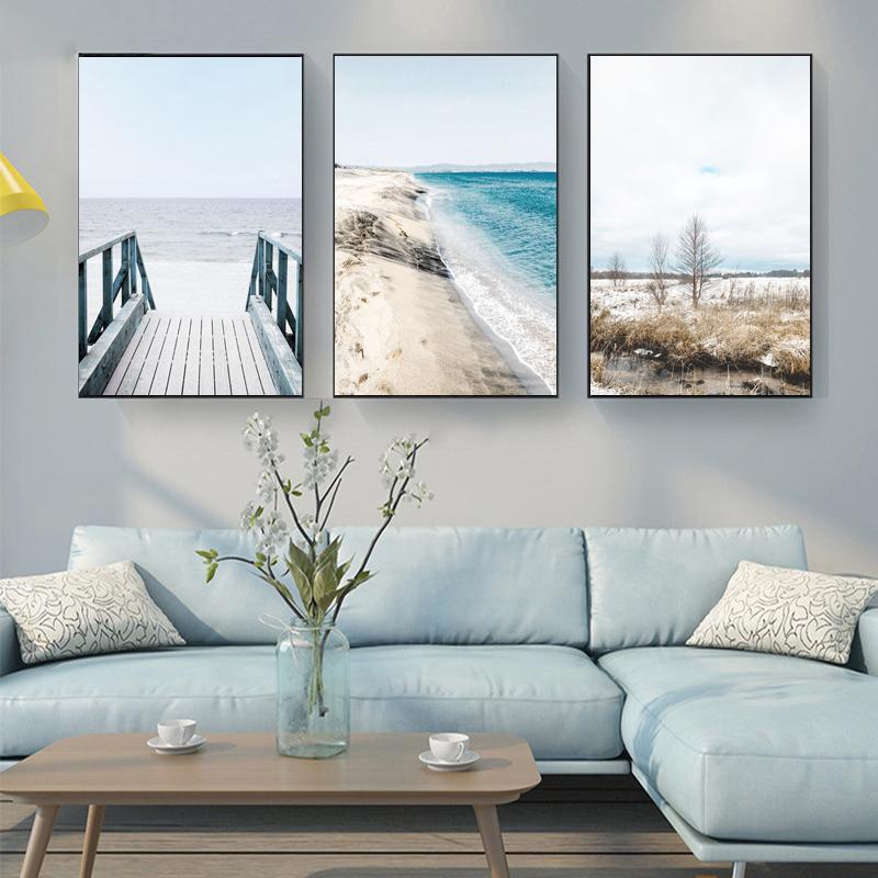 Landscape Art Canvas Painting Nordic Posters Sea Bridge Reed Beach Sailboat Quote And Prints Wall Pictures For Living Room Decor