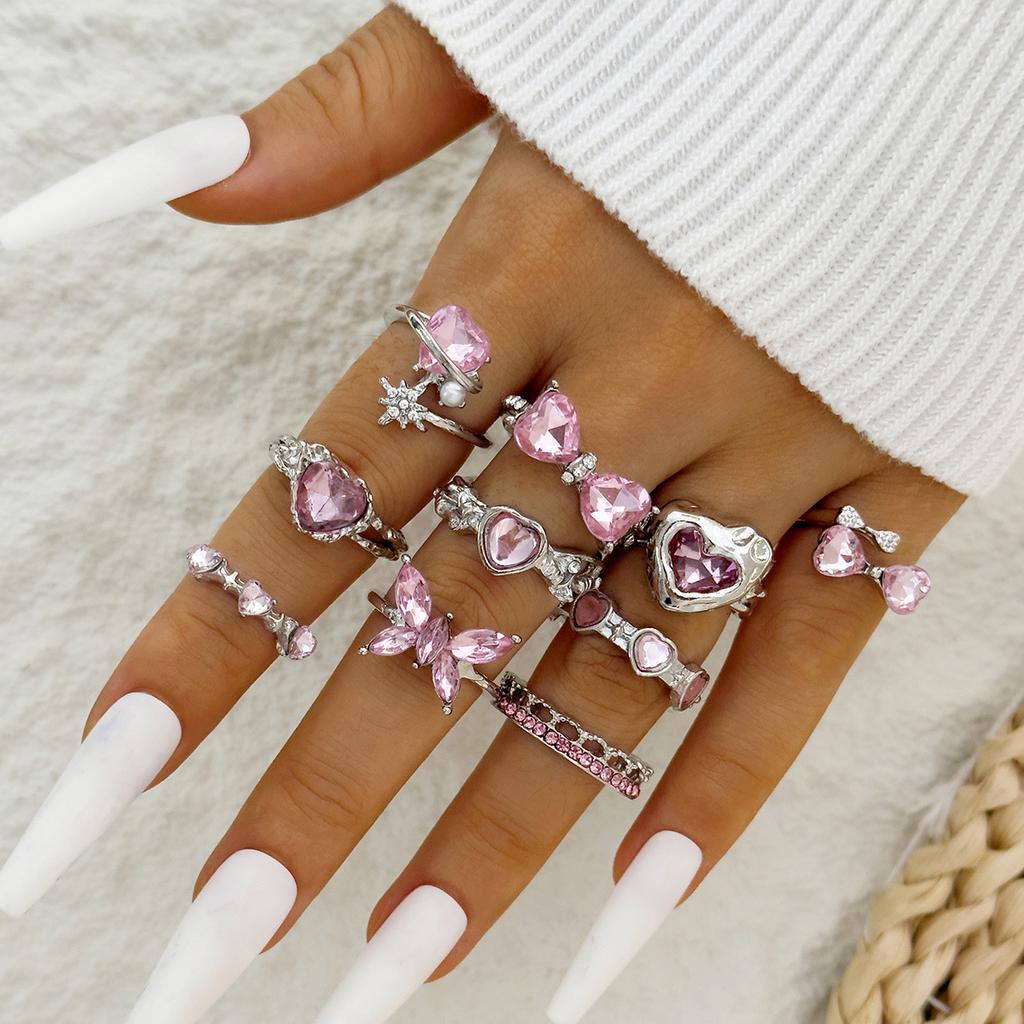 Милое и стильное розовое бриллиантовое кольцо, набор холодных колец с бантом любви.