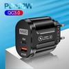 Новое быстрое зарядное устройство QC3.0+PD 20 Вт: Совместимо с европейскими, американскими и британскими стандартами
