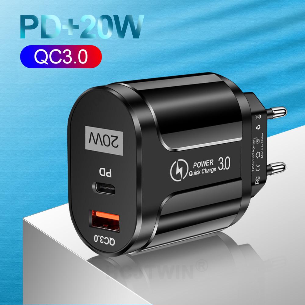 Новое быстрое зарядное устройство QC3.0+PD 20 Вт: Совместимо с европейскими, американскими и британскими стандартами