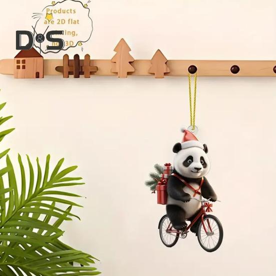 Рождественский кулон для автомобиля в форме реалистичной ездящей панды, легкий подвесной аксессуар для рождественских елок, дверей, окон, подвесной орнамент, сумка или