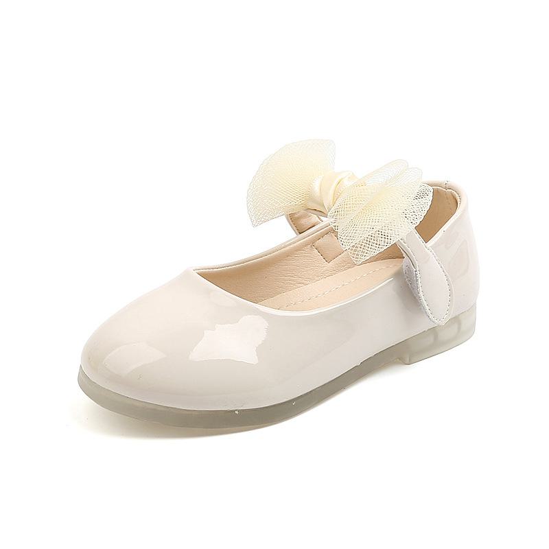 Girls' Korean Style Patent Leather Princess Flats with Big Bow, Dance Shoes