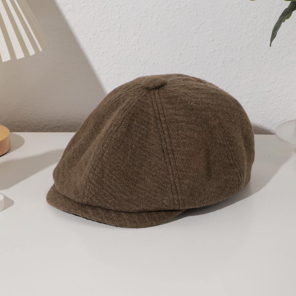Korean-style solid-color knitted octagonal newsboy cap with top, retro style, versatile and forward cap for daily commuting