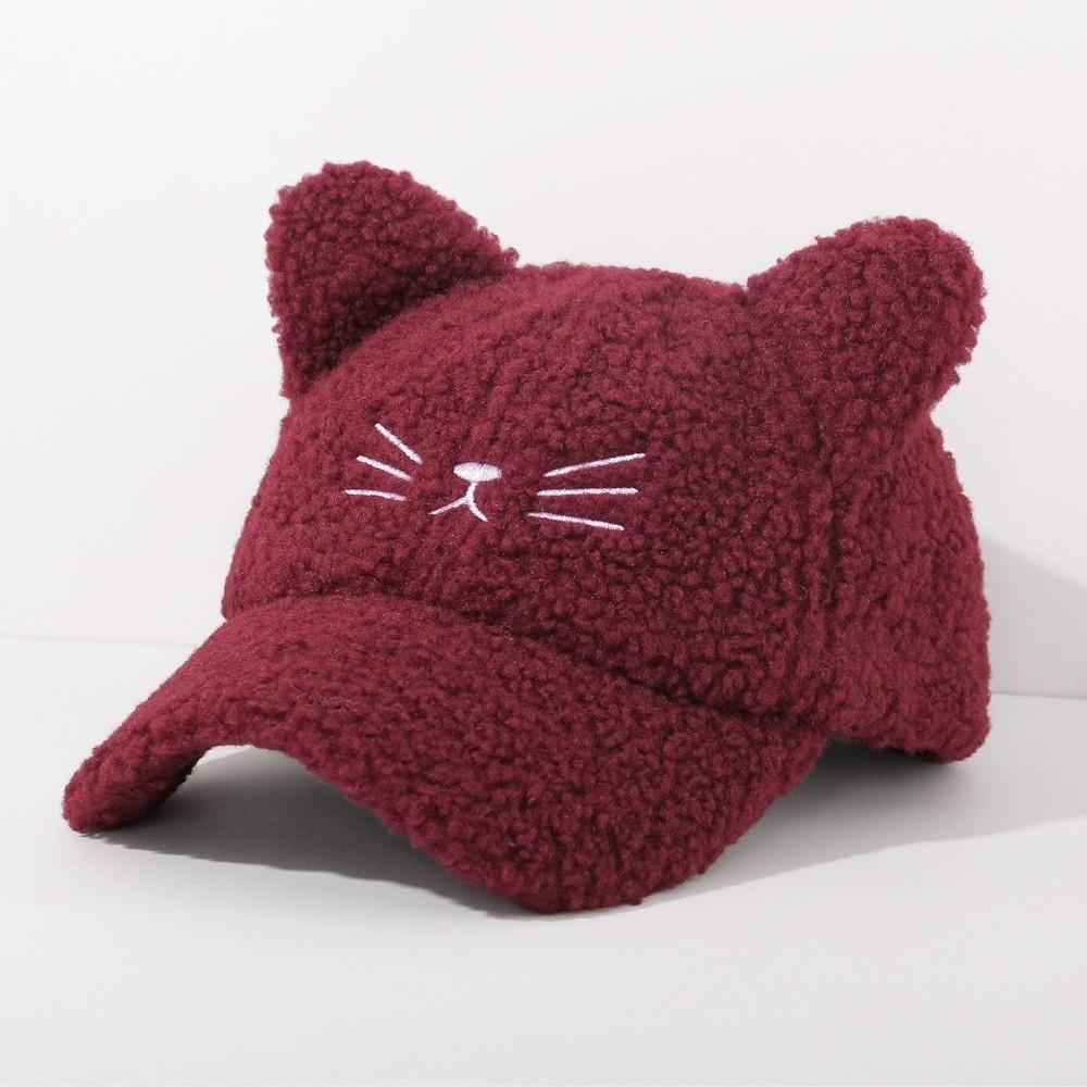 Adjustable Fleece Peaked Hat Embroidery Baseball Cap Cute Cat Ear Baseball Cap  Women Girls